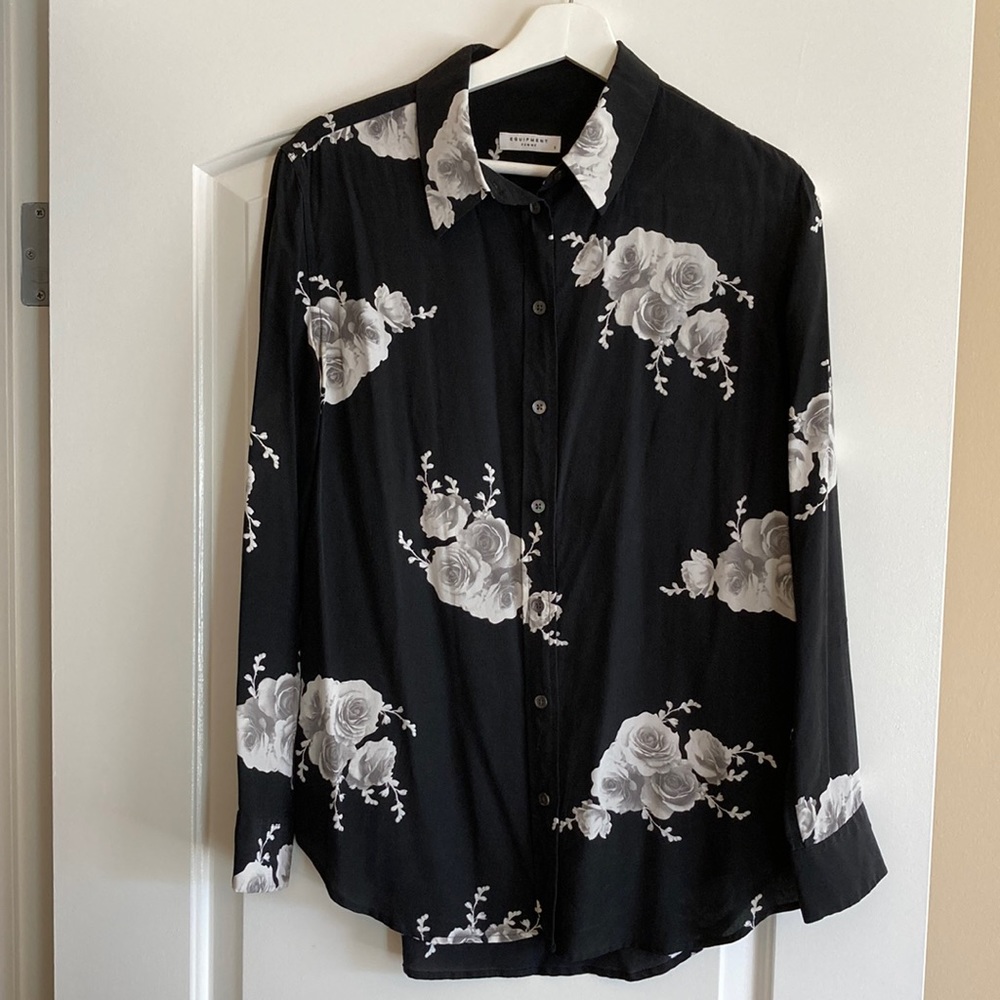 Equipment black floral silk blouse